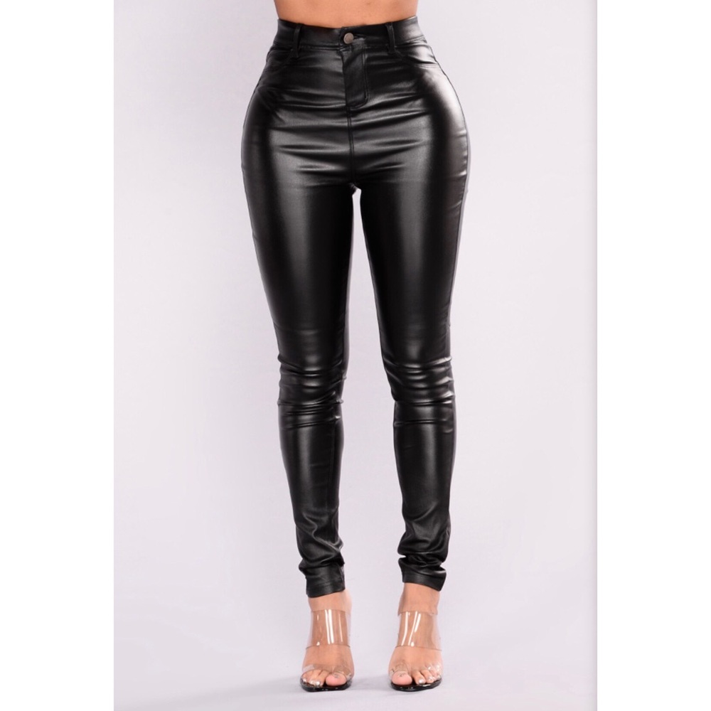 Fashion Nova black leather skinny jeans